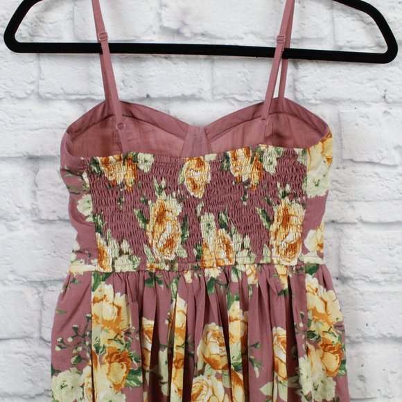 Band of Gypsies Pink Bra Top Summer Floral Sweetheart Mini Dress Size XS - Picture 6 of 9